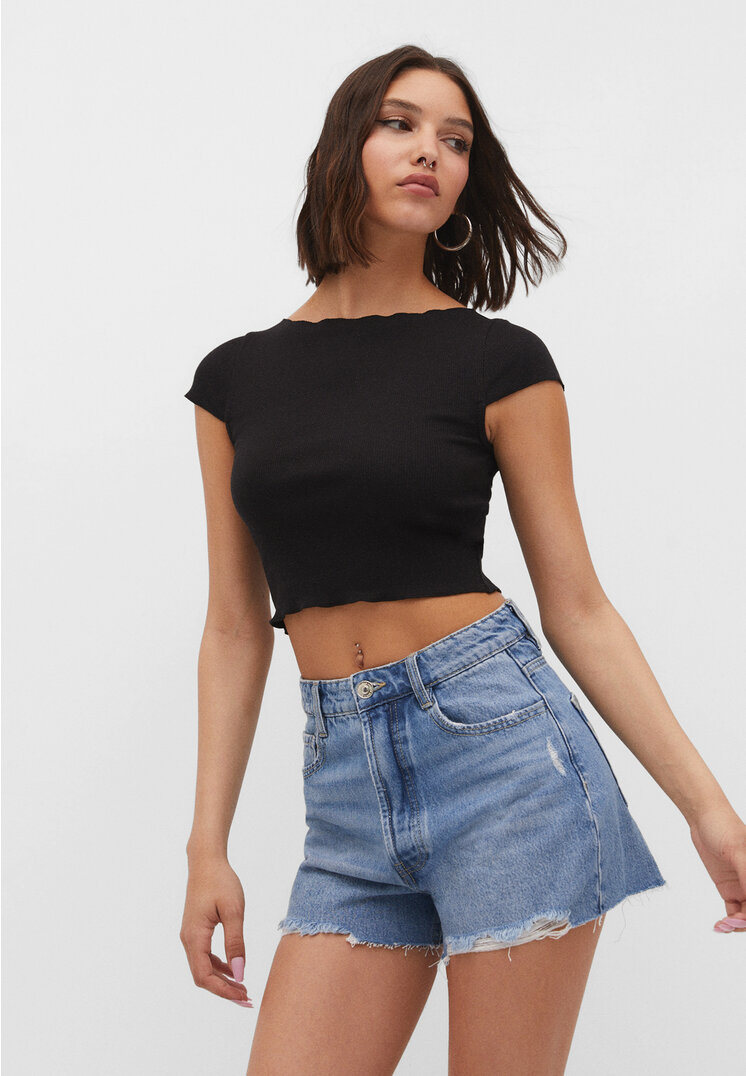 

Stradivarius Denim-Shorts mit hohem Bund Jeansblau 34