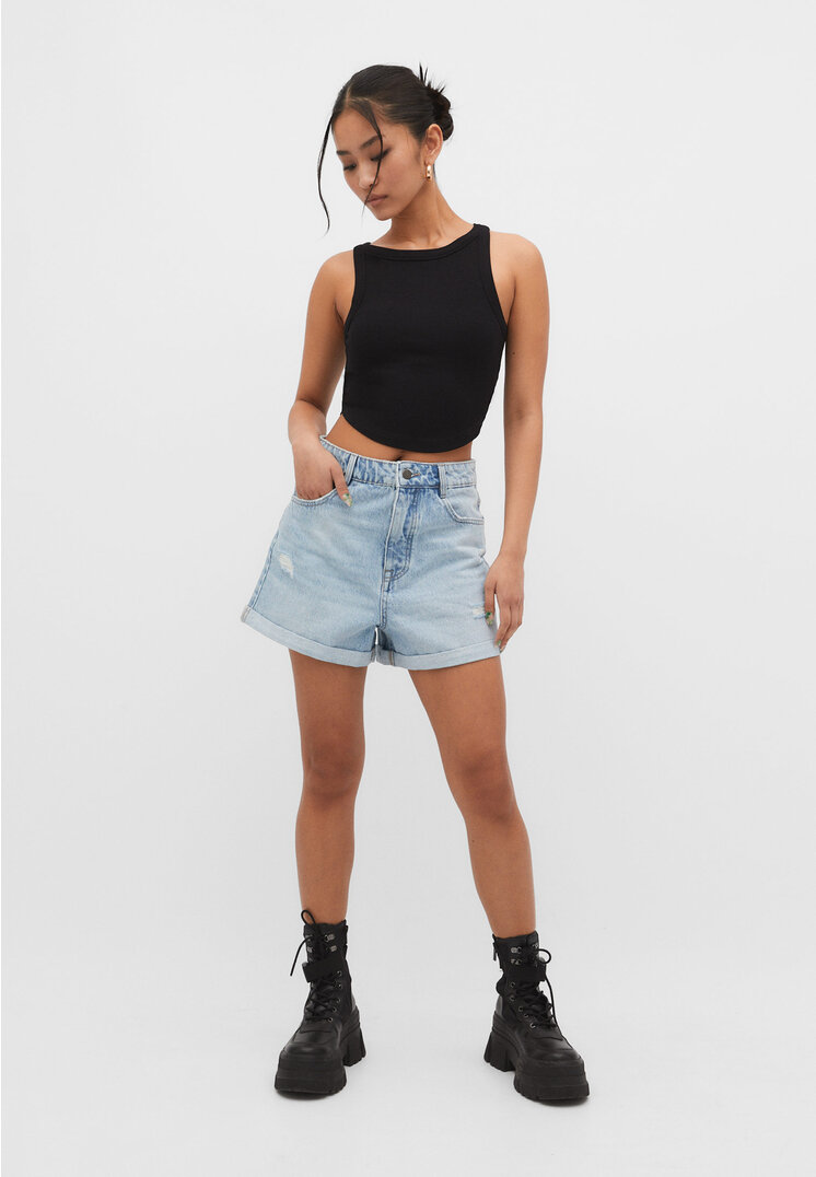

Stradivarius Spodenki mom fit Niebieski denim 32