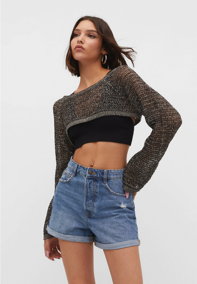 

Stradivarius Spodenki mom fit Niebieski denim 36