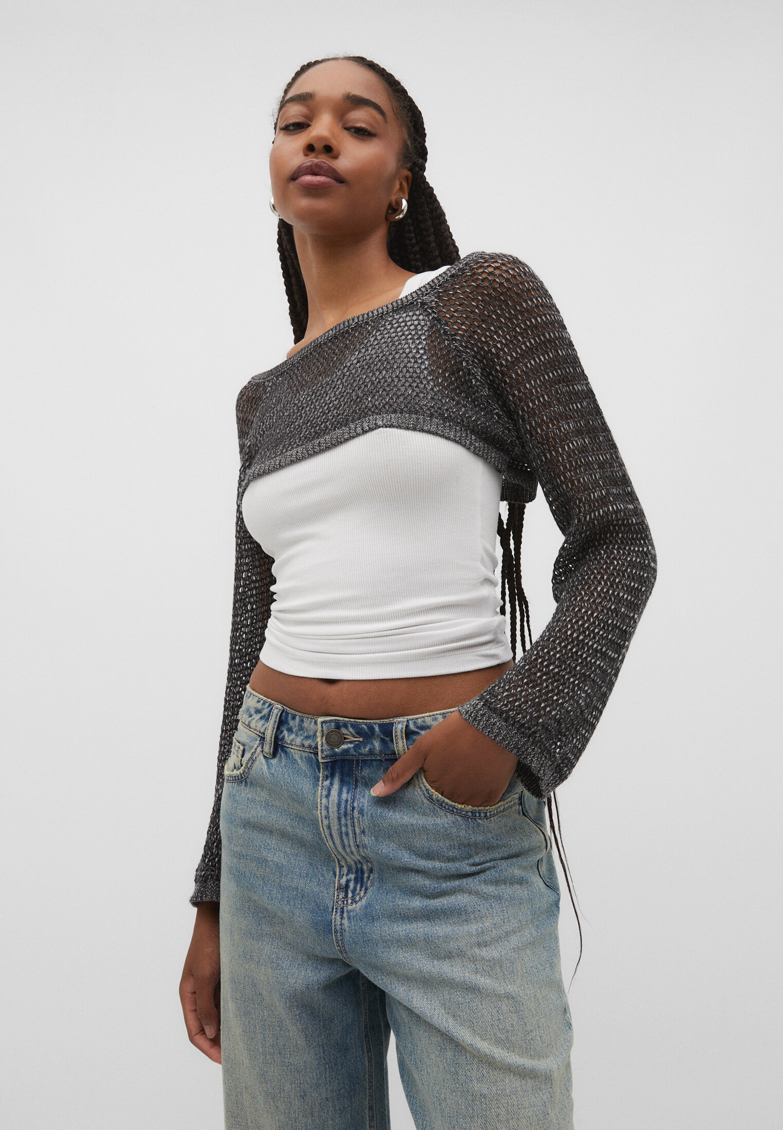 Cropped sweater and jeans sale