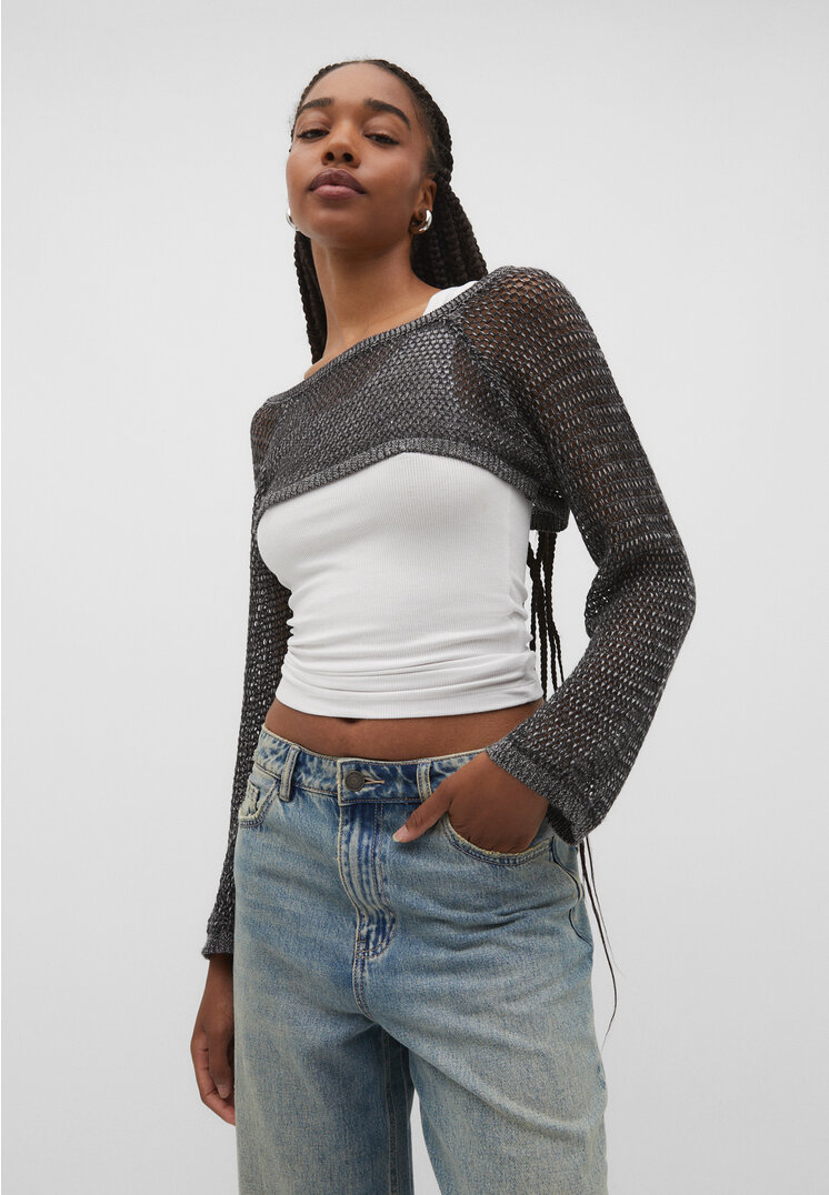 

Stradivarius Bolero mit Lochmuster Grau XS