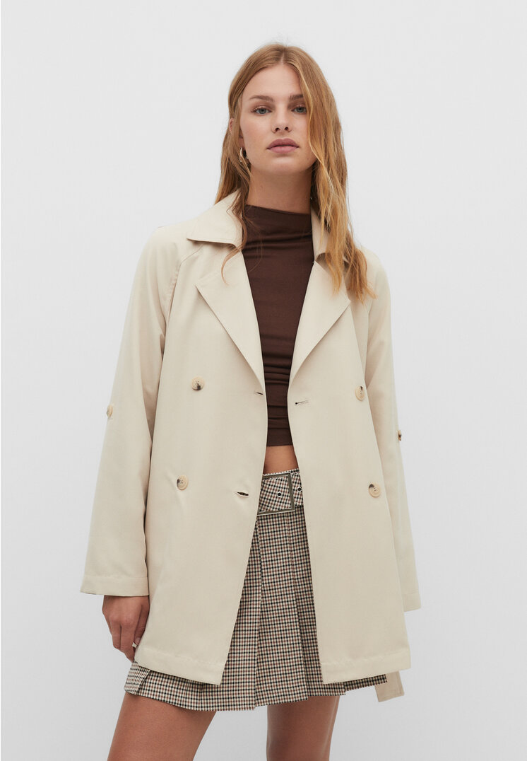 

Stradivarius Kurzer fließender Trenchcoat Steingrau S