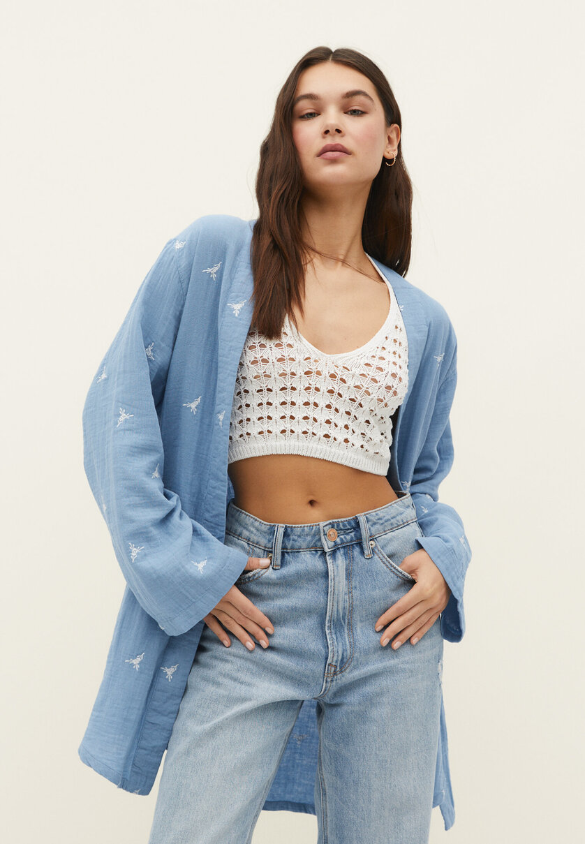 Embroidered kimono
