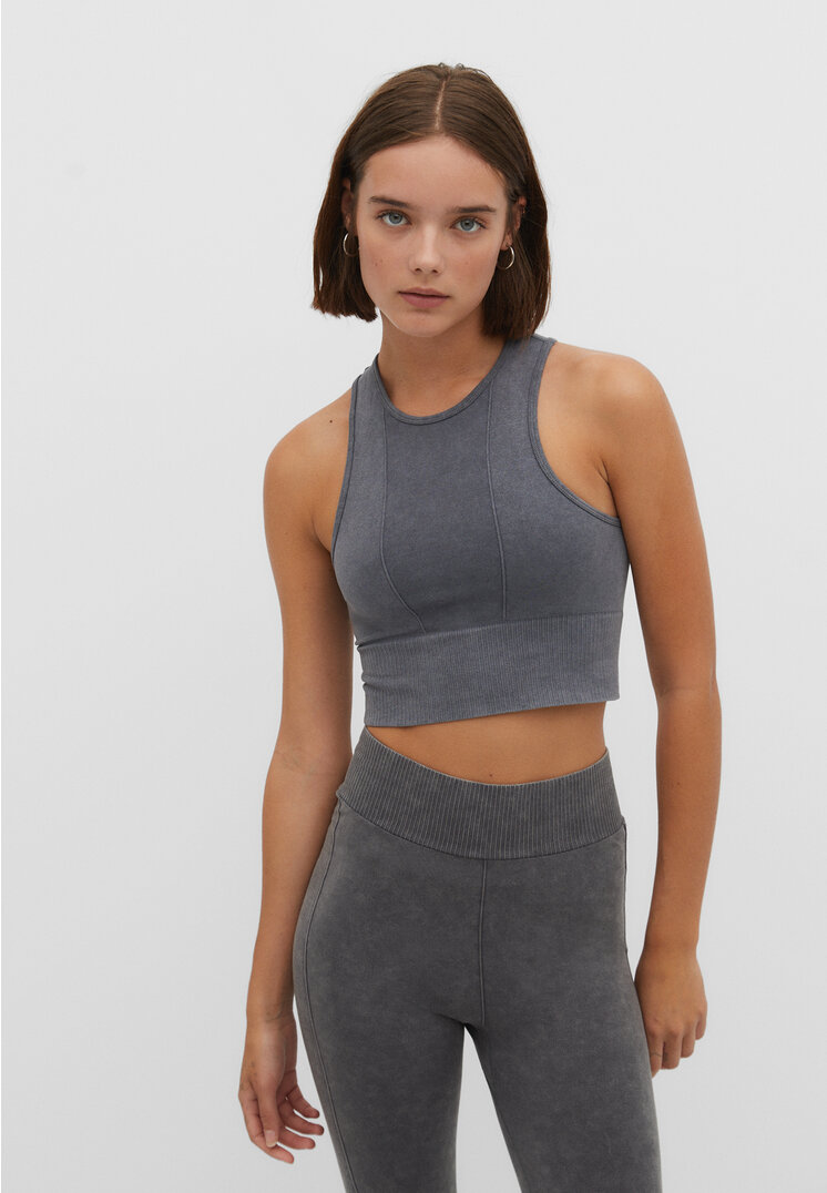 

Stradivarius Nahtloses Top im Washed-Look Grau L