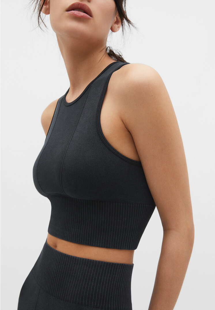 

Stradivarius Nahtloses Top im Washed-Look Graumeliert XS