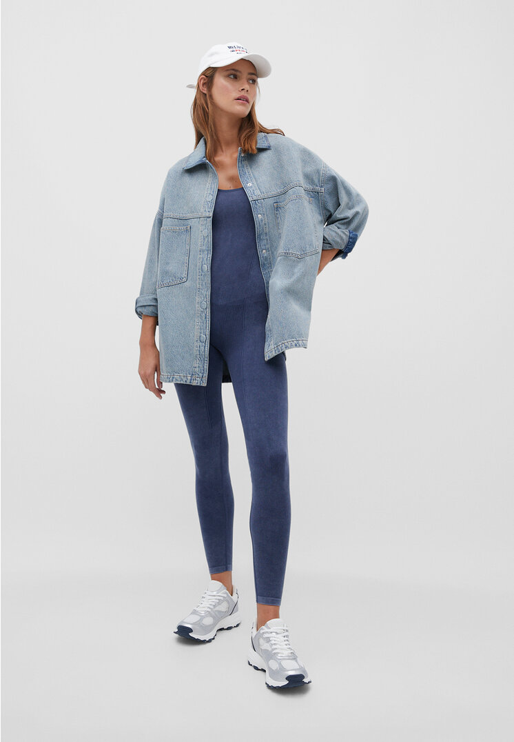 Stradivarius nahtloser Jumpsuit im Washed-Look Marineblau S