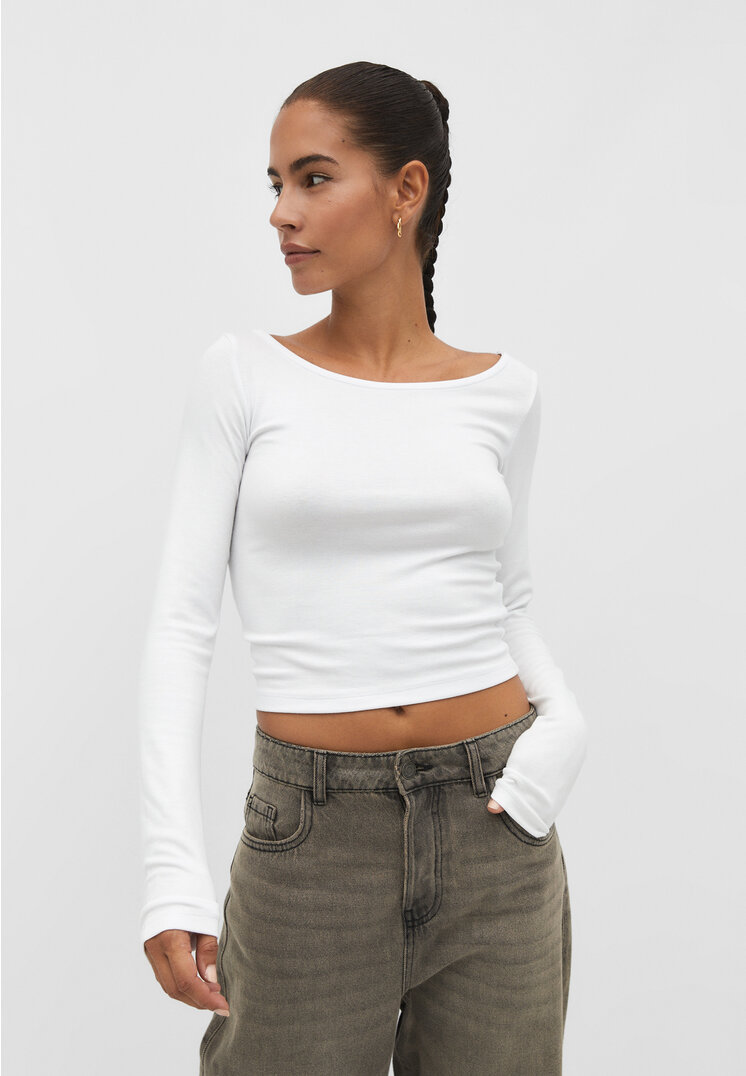 

Stradivarius Koszulka basic z dekoltem w łódkę Biały XL