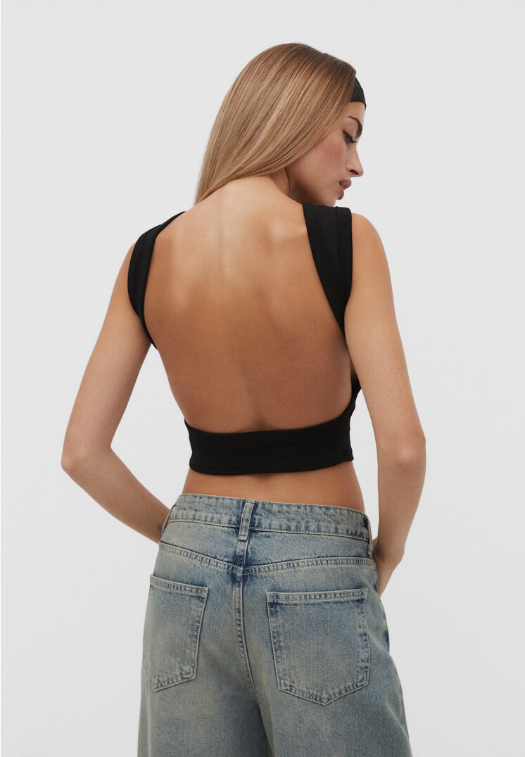 Stradivarius Kurzes, rückenfreies Tanktop Schwarz S