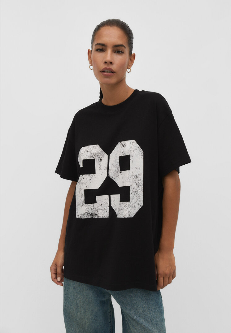 Stradivarius Oversize-Shirt mit Ziffer Schwarz M