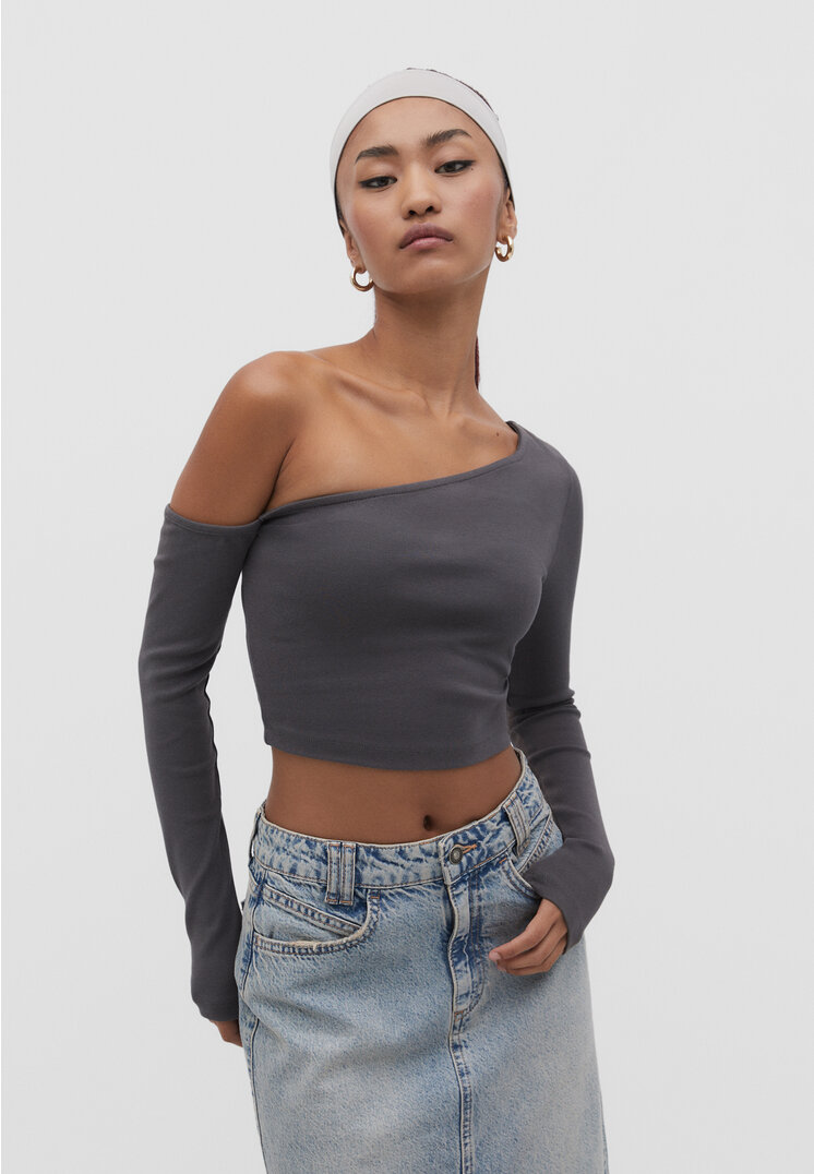 

Stradivarius Asymmetrisches Shirt mit langen Ärmeln Grau XL