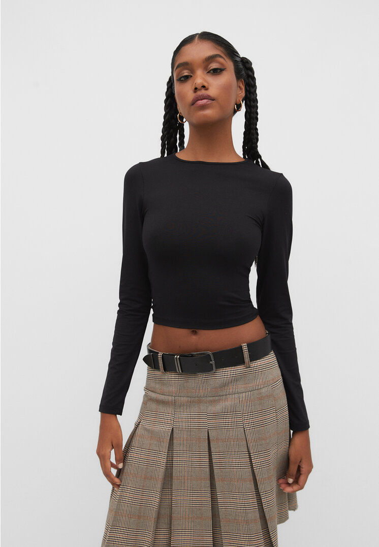 

Stradivarius Langarmshirt aus Polyamid Schwarz XS