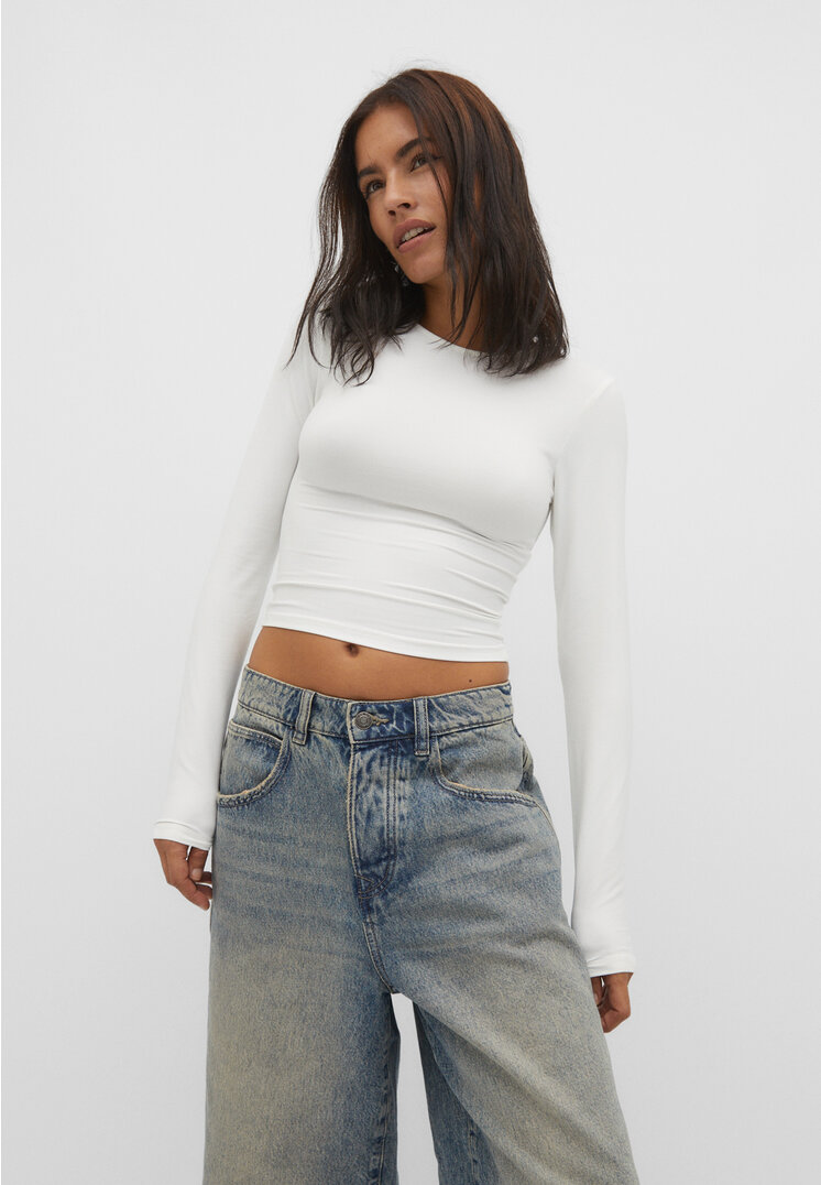

Stradivarius Langarmshirt aus Polyamid Weiß L
