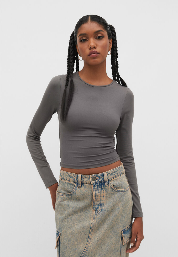 

Stradivarius Langarmshirt aus Polyamid Grau M