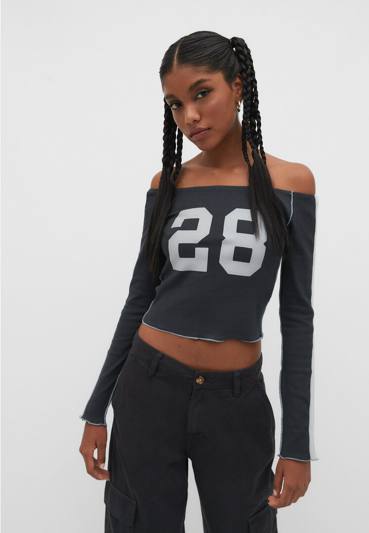Stradivarius Shirt mit seitlichem Streifen Grau L
