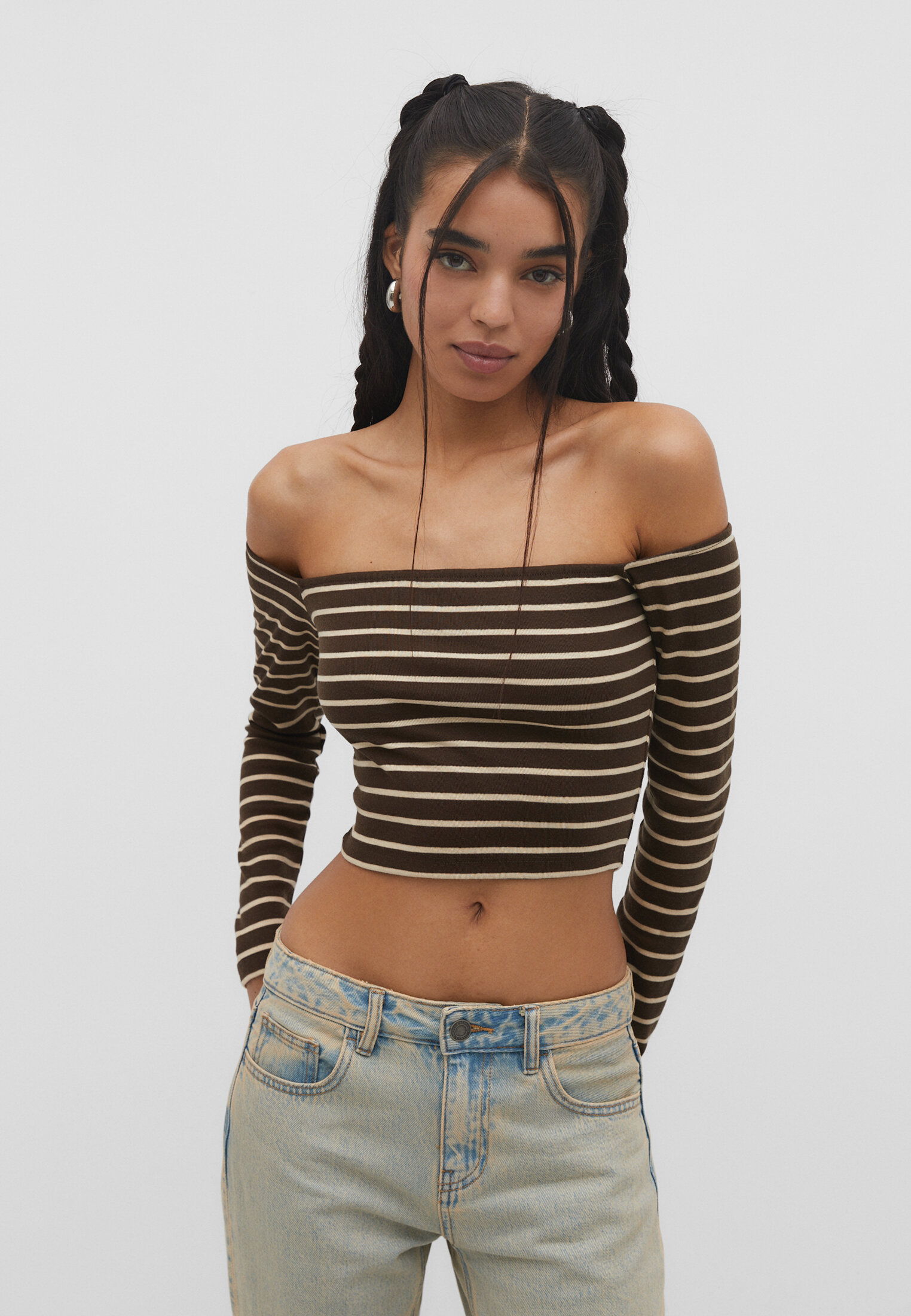 Striped off the shoulder T shirt