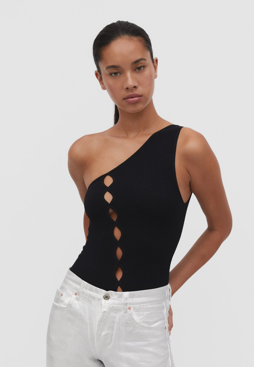 Asymmetric bodysuit with cut-out detail