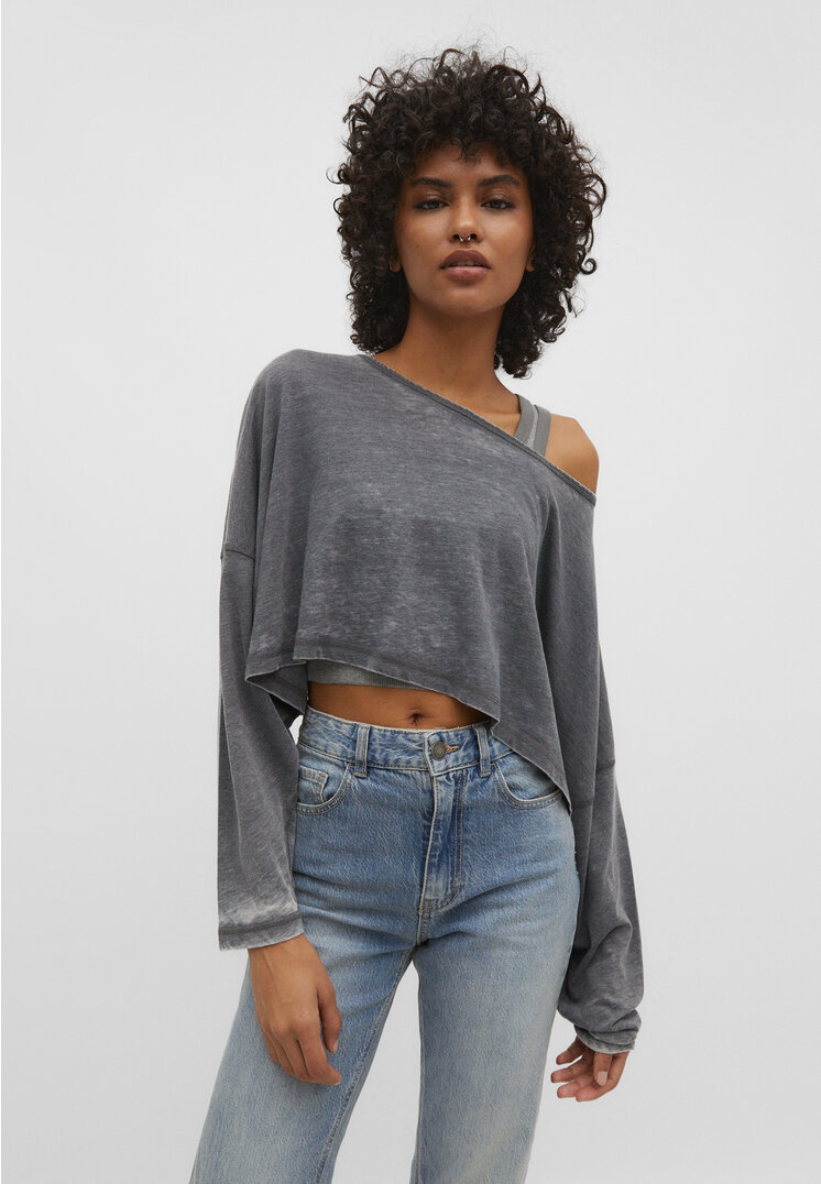 

Stradivarius Krótka koszulka oversize Szary M