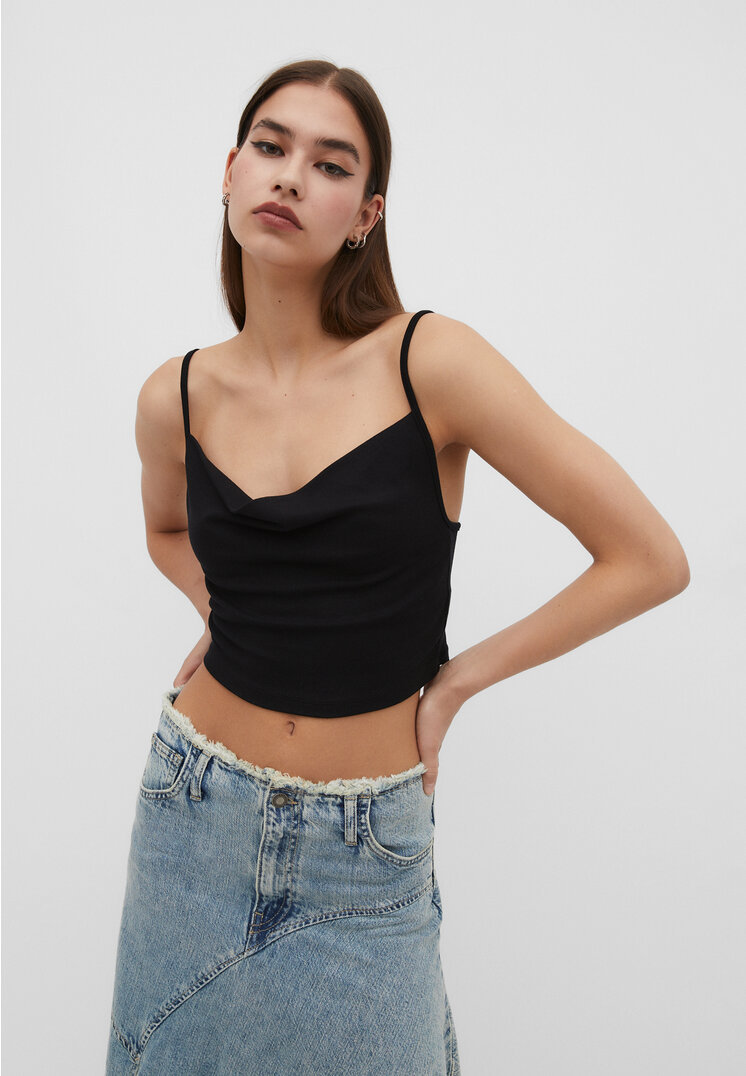 

Stradivarius Drapowany top na ramiączkach Czarny XL