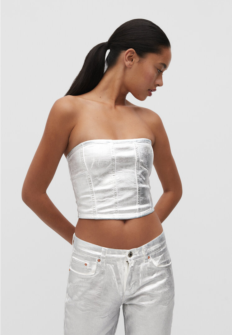 

Stradivarius Metallic-Bustier-top Grau L