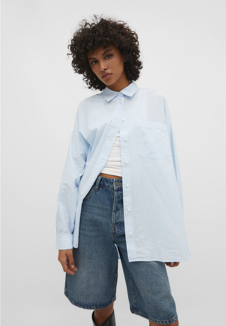 

Stradivarius Koszula oversize z bawełny Błękitny S