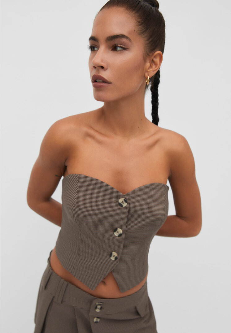 

Stradivarius Bandeau-Top mit Hahnentrittmuster Braun XL