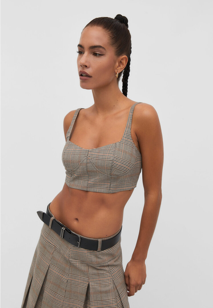 Stradivarius Karierte Bralette Braun S