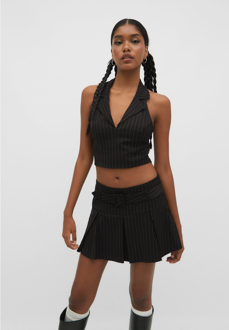 

Stradivarius Neckholder-Top mit Nadelstreifen Schwarz XS