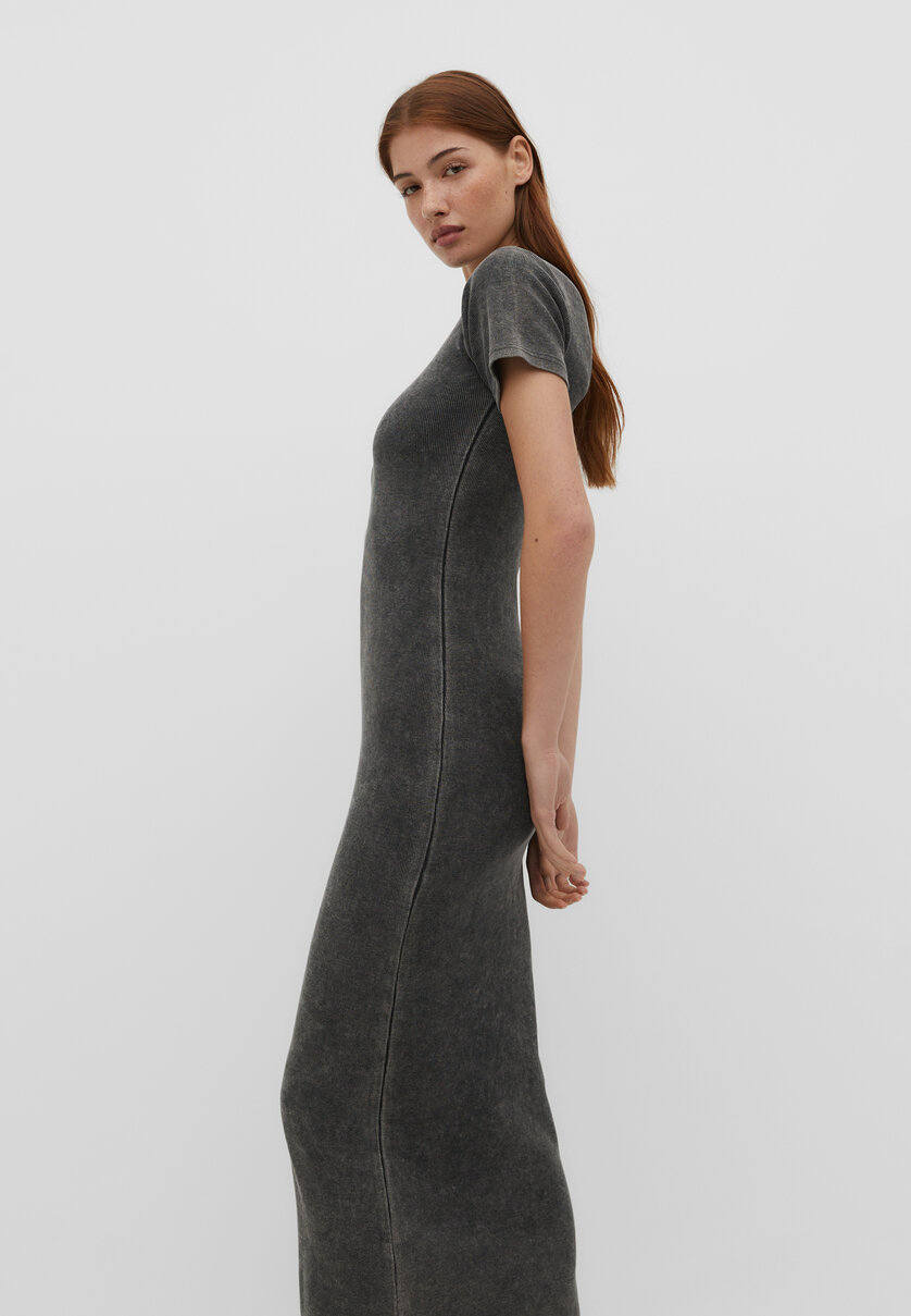 Long faded-effect ribbed dress