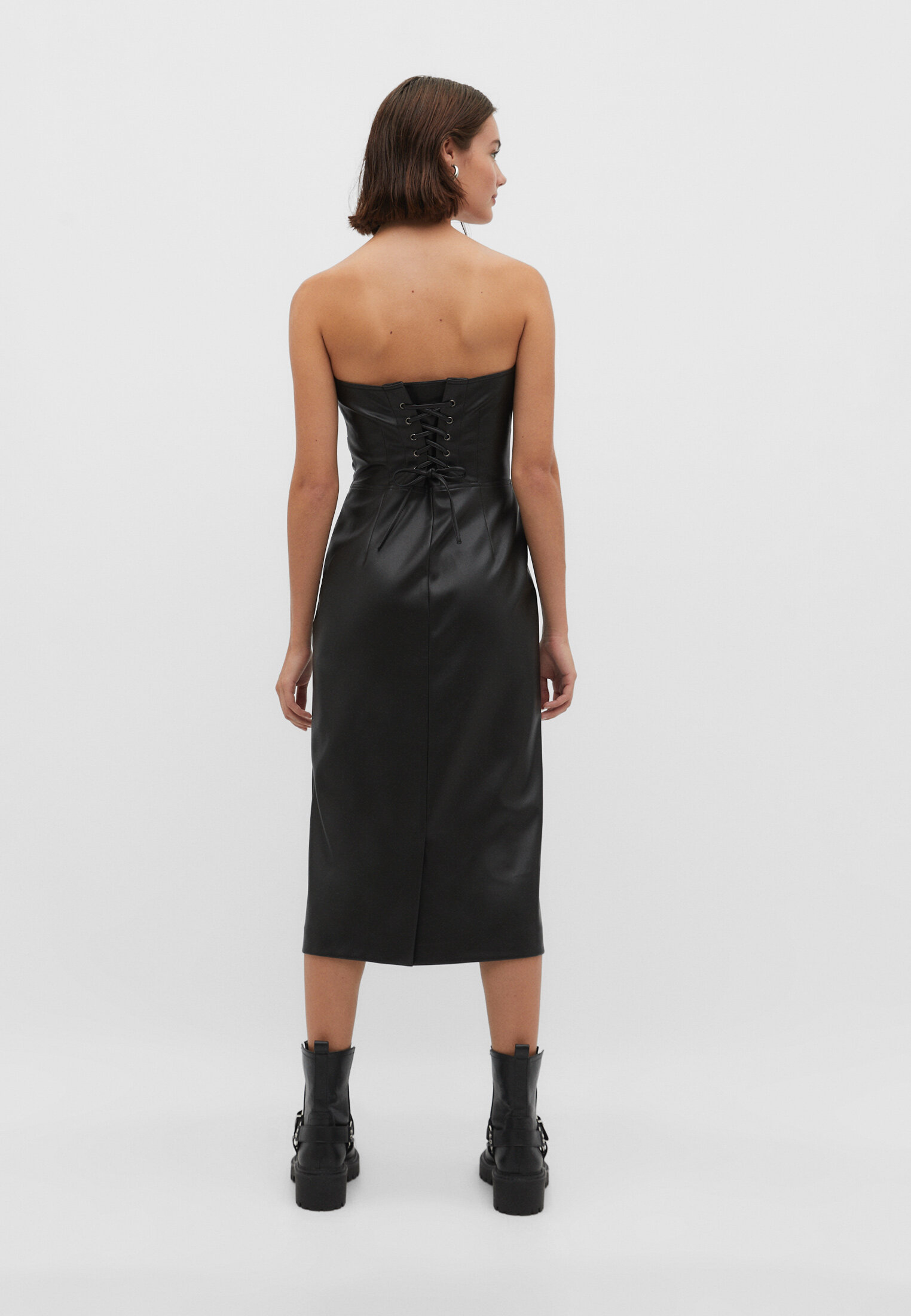 Robe midi en similicuir Mode femme Stradivarius France