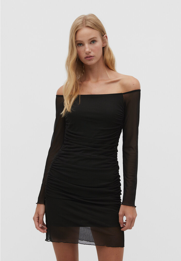 Stradivarius Kurzes Tüllkleid Schwarz M