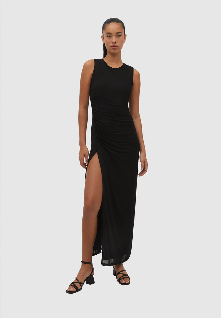 

Stradivarius Langes Tüllkleid mit Print Schwarz XL