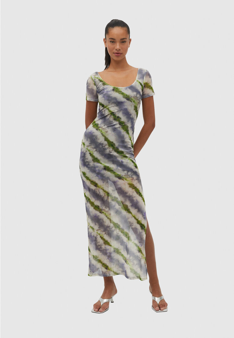 

Stradivarius Tüll-Midikleid mit Print Grün M