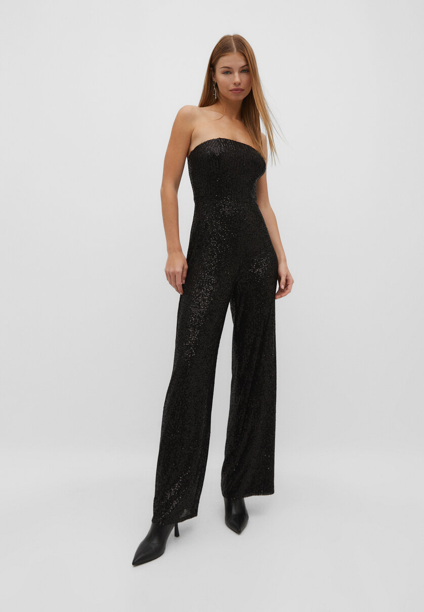 Strapless sequinned jumpsuit