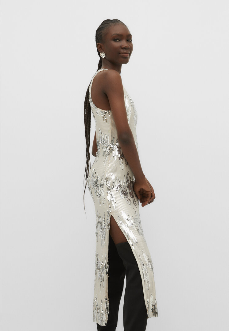 

Stradivarius Neckholder-Kleid mit Pailletten Grau S