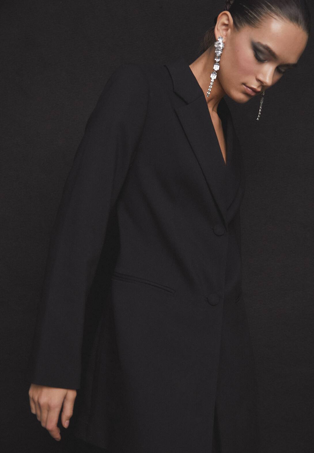 Derin sırt dekolteli blazer tulum