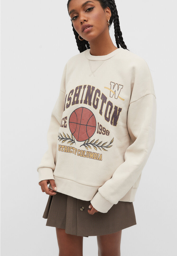 

Stradivarius Bluza oversize z nadrukiem Szary L