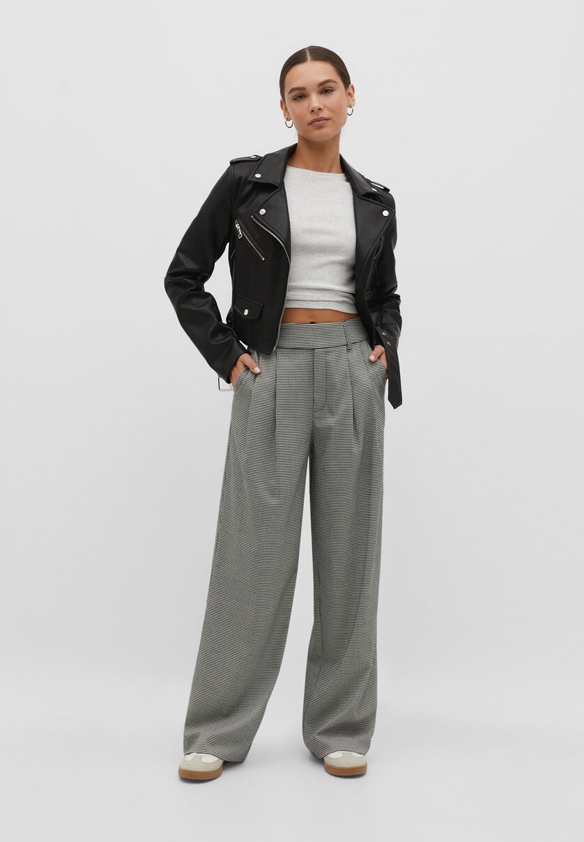 Darted textured smart trousers