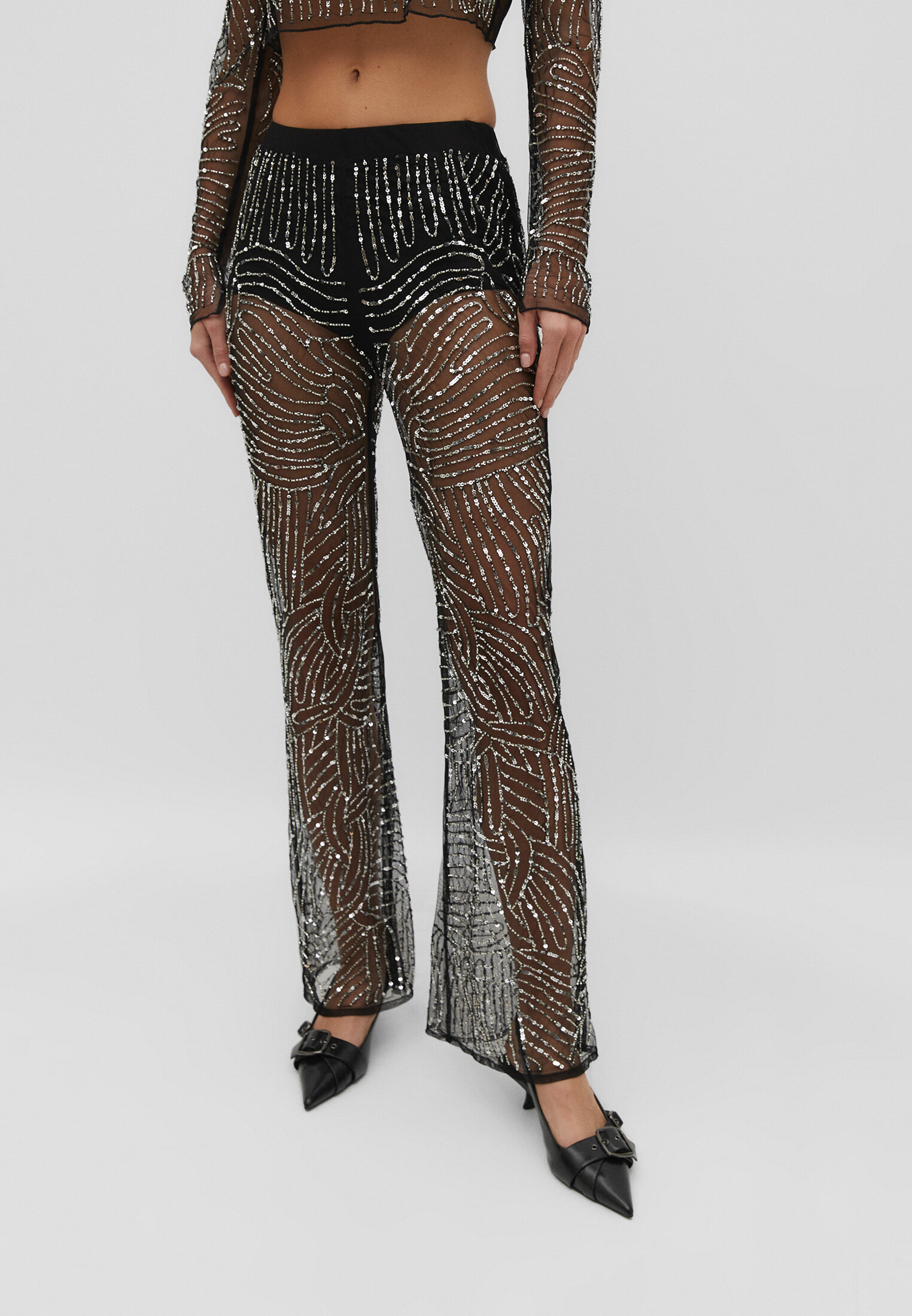 Embroidered tulle trousers