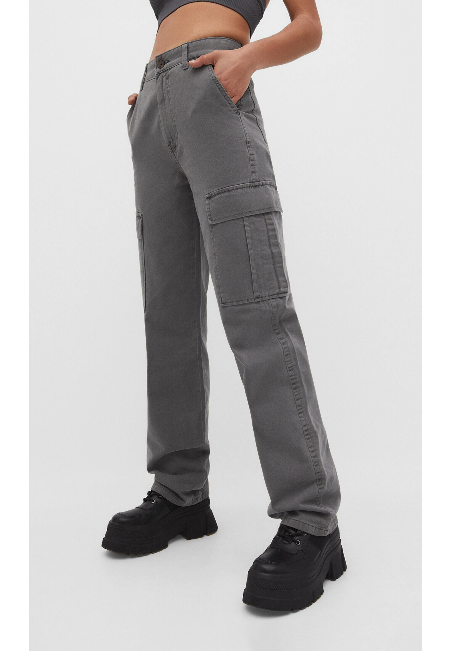 Womens grey hot sale cargo trousers