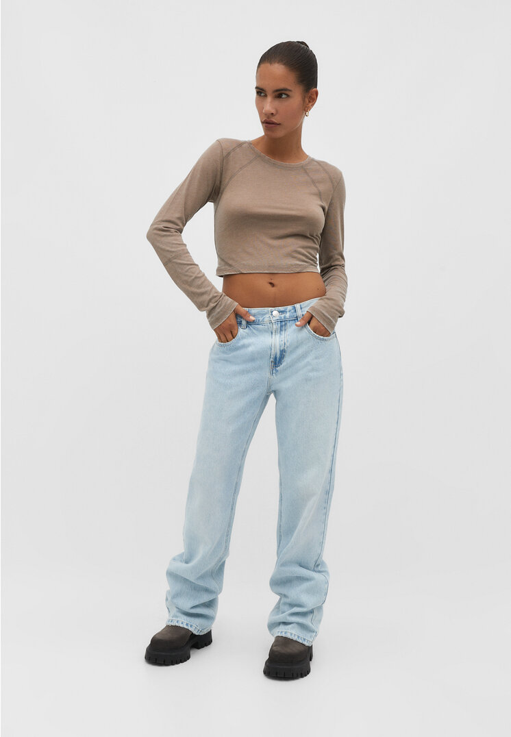 

Stradivarius Jeansy ze średnim stanem Niebieski denim 44