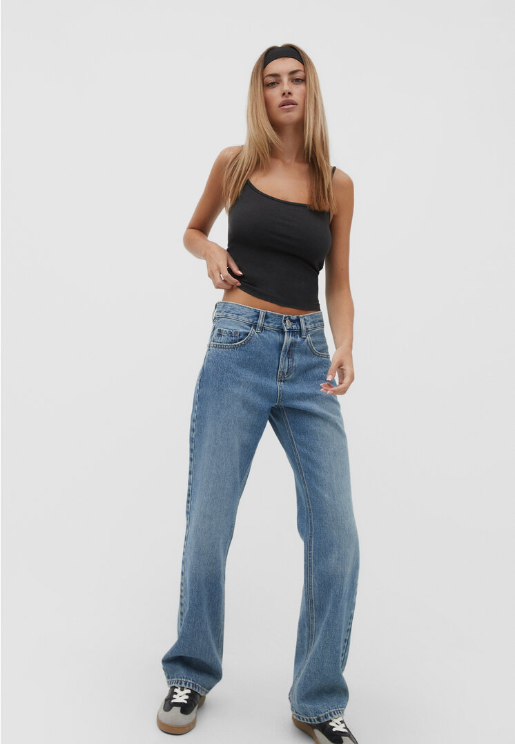 

Stradivarius Jeans mit halbhohem Bund Medium dark blue Denim 36
