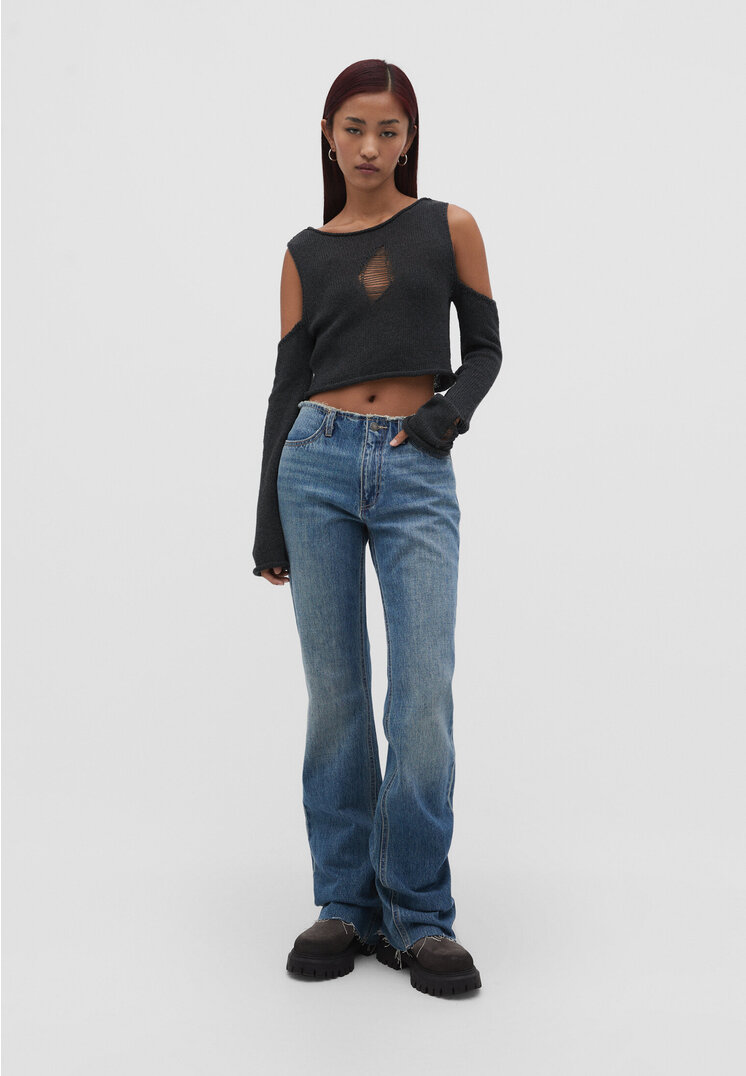 

Stradivarius Jeans-Schlaghose mit tiefem Bund Denim 38