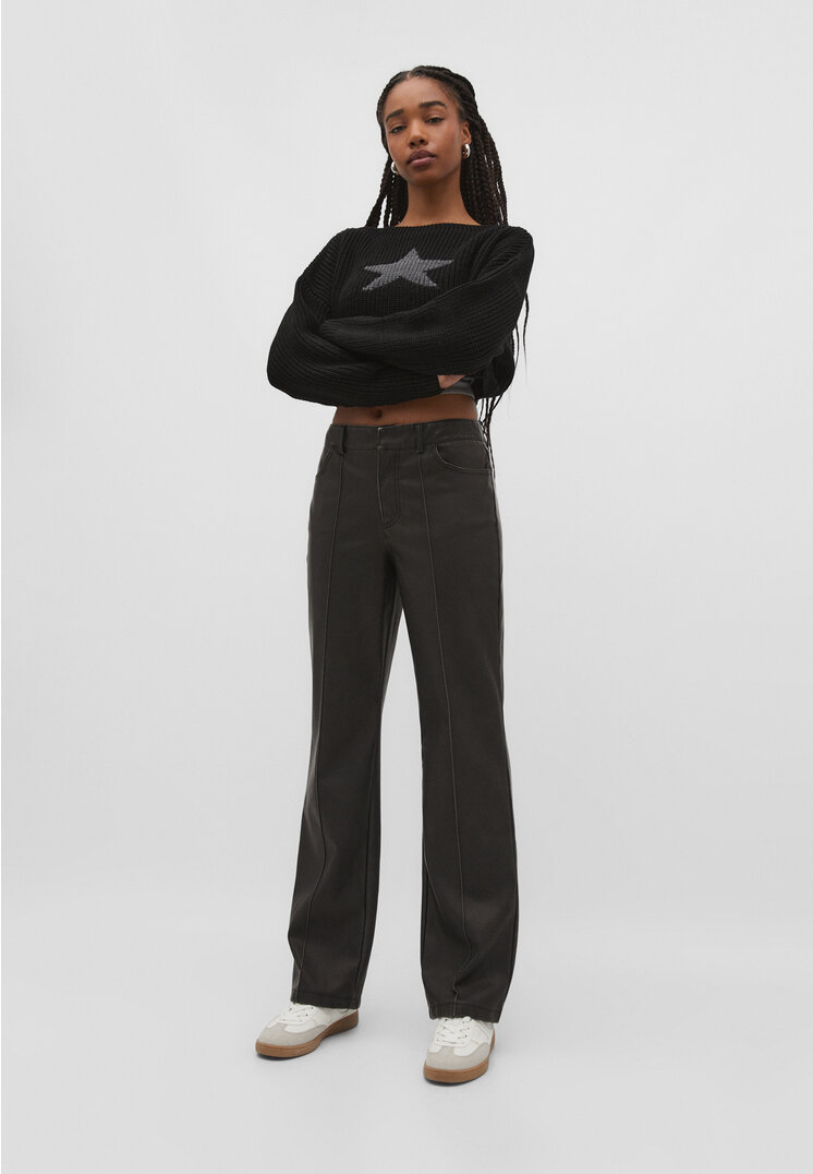 

Stradivarius Straight-Leg-Hose aus Kunstleder mit Mittelnaht Grau 34