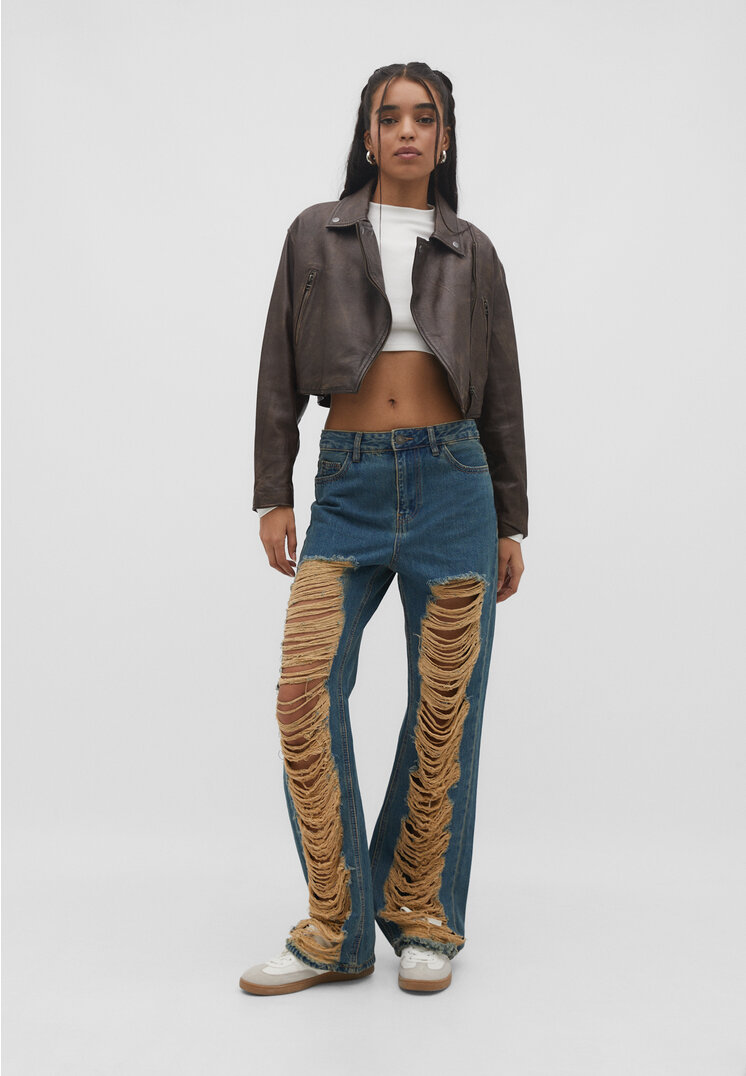 

Stradivarius Jeansy baggy z przetarciami Denimowy średni Dark Blue 36