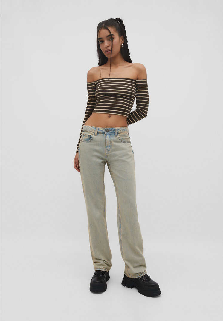 

Stradivarius Jeansy o kroju low waist straight Denimowy średni Dark Blue 42