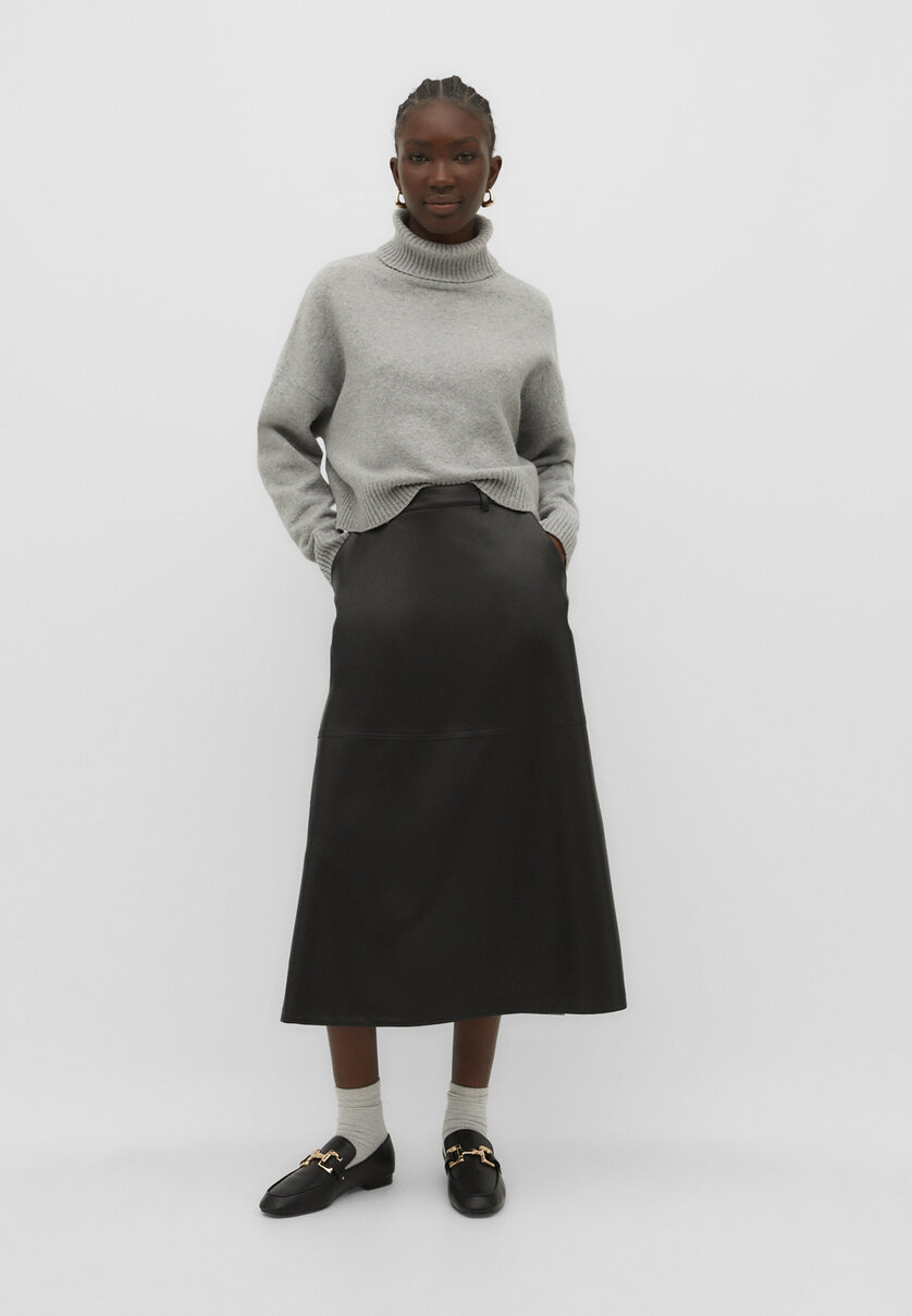 Leather effect layered midi skirt