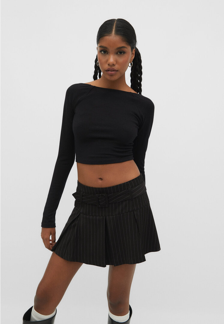 

Stradivarius Spódnica mini w prążki z paskiem Czarny XL