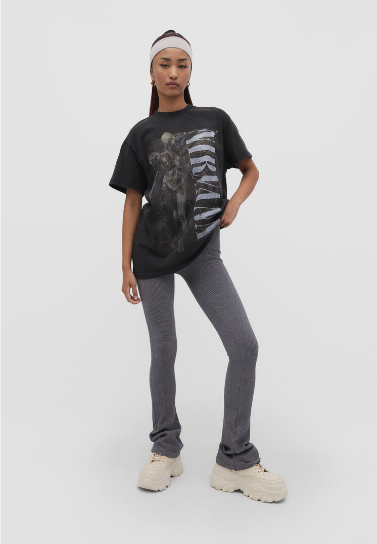 Stradivarius Nahtlose Legging-Schlaghose Graumeliert L