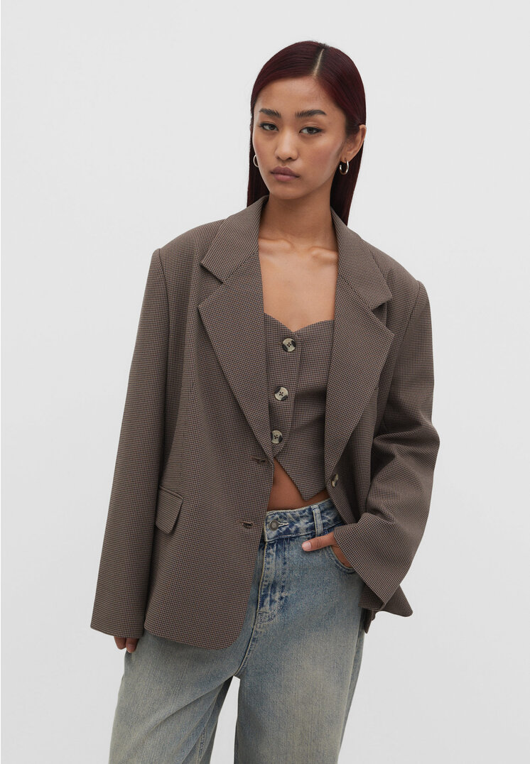 

Stradivarius Marynarka oversize w pepitkę Brązowy L