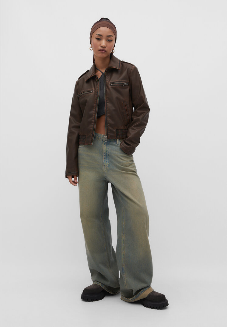 Stradivarius Jacke aus verwaschenem Kunstleder Braun L